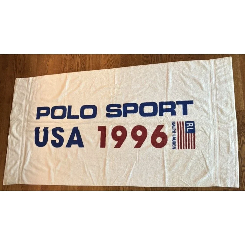 Ralph Lauren Polo Sport 1996 American Flag Beach Bath Towel 69”X 34.5” VTG NEW